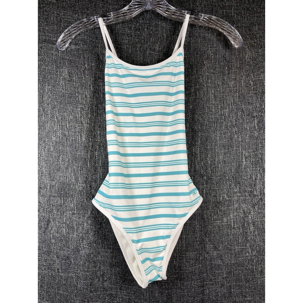 $65 NWT Vineyard Vines Sz M (10-12) Girls Swim Suit White Blue Green Stripe New
